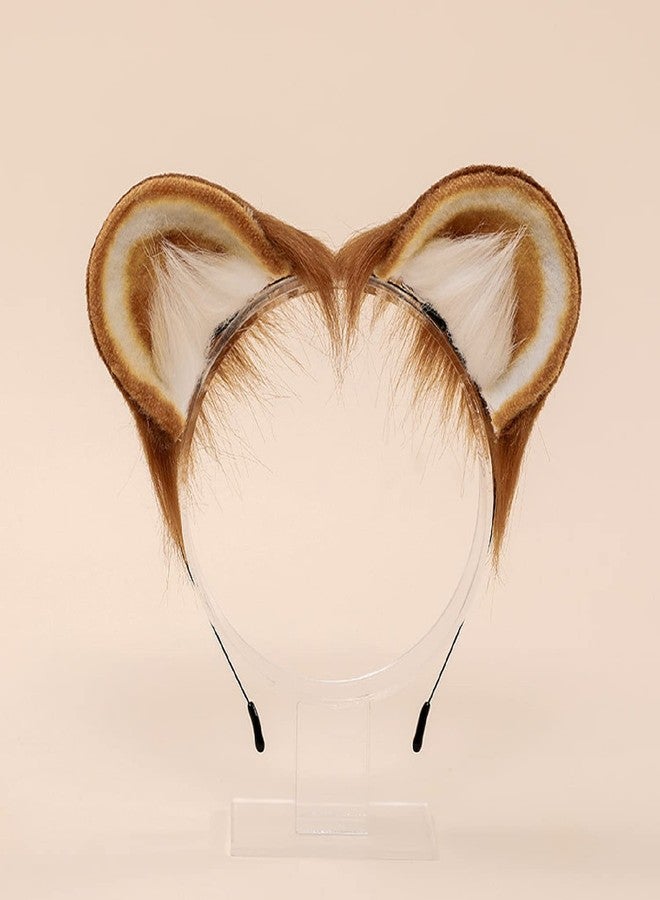 Fxaelian Cosplay Fox Wolf Bear Hamster Monkey Cat Dog Ears Headband Hairband Hair Clips Halloween Costume Party Headpiece Headwear Hair Accessories Brown - Image 2